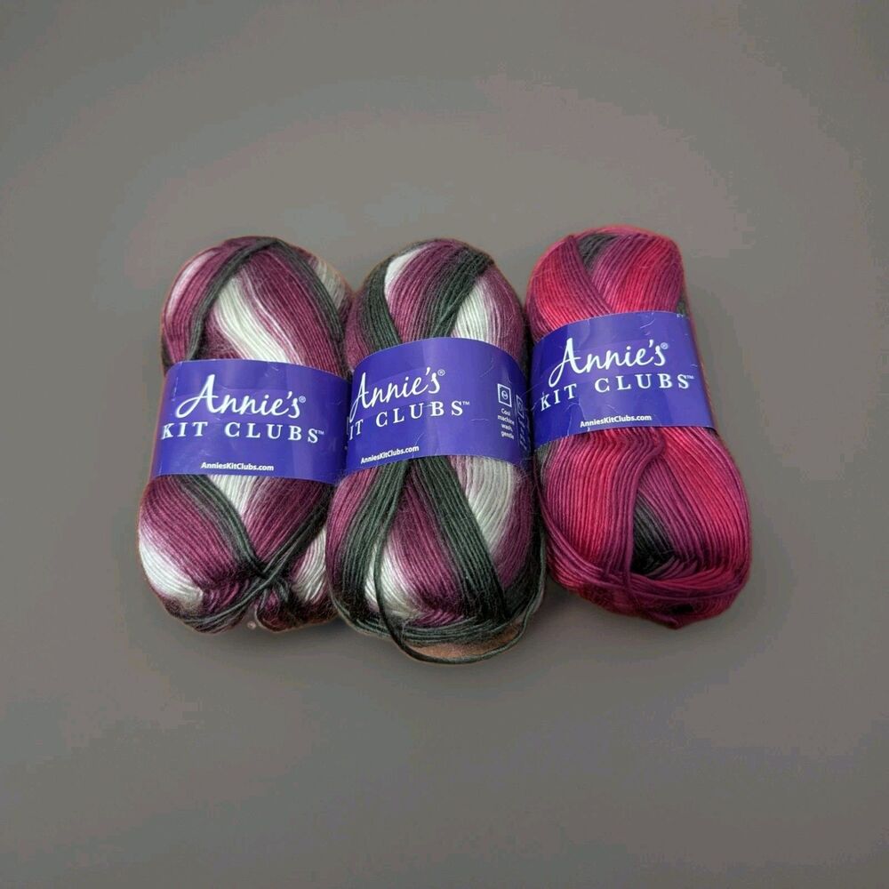 Annie's Crochet Club Variegated Yarn 2 Sugar Plum & 1 Mulberry. 300 Yds Per Ske